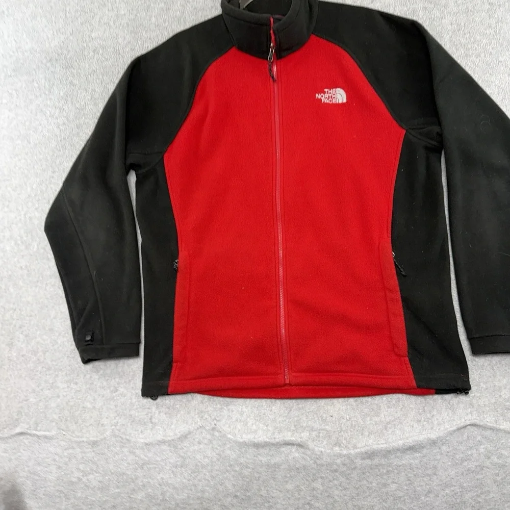 The North Face Jacket Men Large Red Black Fleece Coat Full Zip Fleece Colorblock